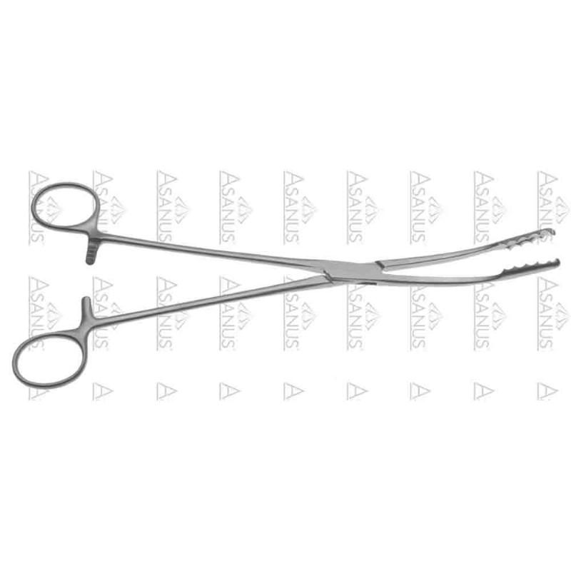 Зажими для спонжів, промивання та операційної білизни, Ulrich, вигнуті, зубчасті, з кремальєрою, довжина 265 mm. Бренд - Asanus Medizintechnik Gmb, Німеччина